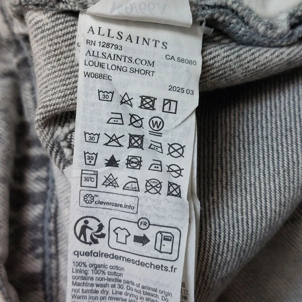 AllSaints Louie Long Shorts Women's 26 Silver Metallic Foil Denim Bermuda Street